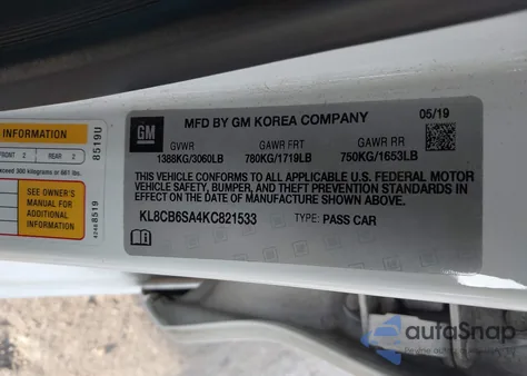 2019 Chevrolet Spark Ls Cvt from USA, damaged, VIN KL8CB6SA4KC821533